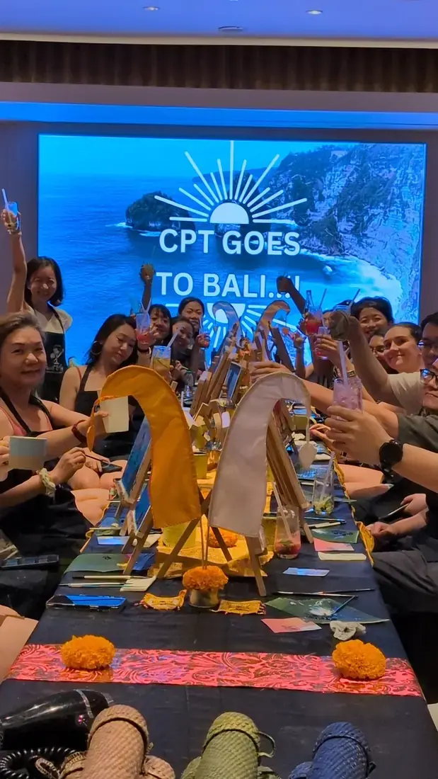 Paint and sip social event with guests painting together