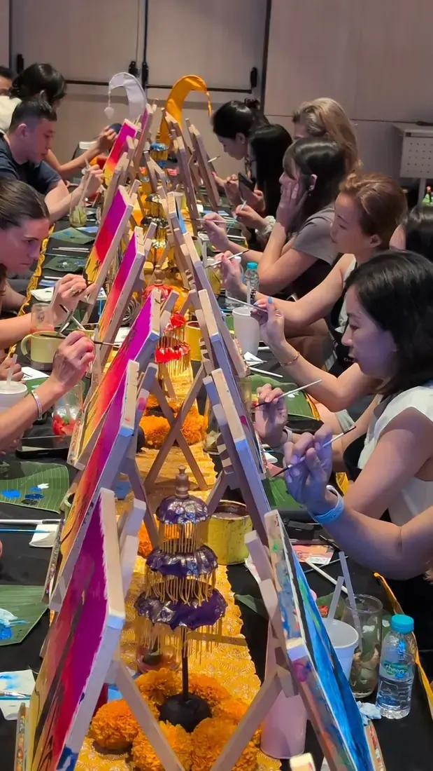 Paint and sip activity at a private Bali event