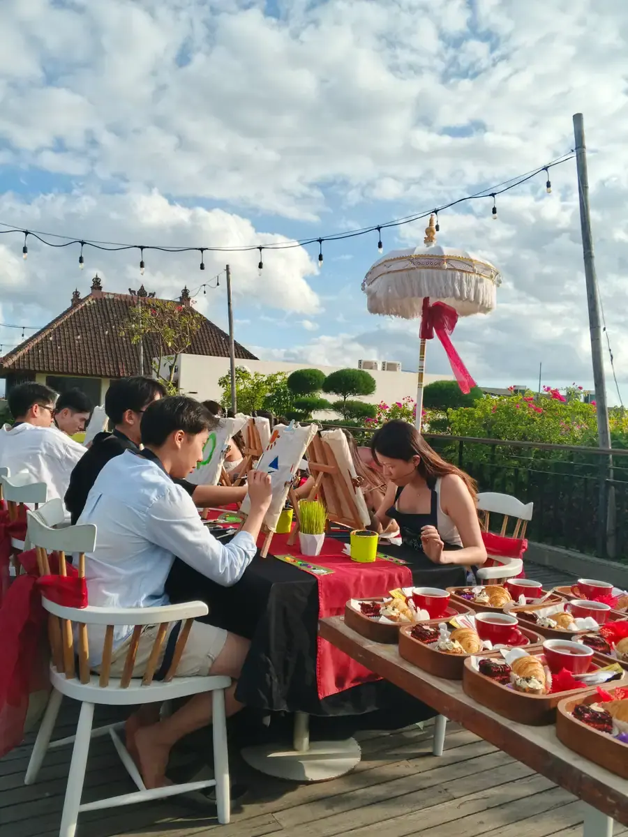 Private picnic paint party with drinks, snacks, and easels