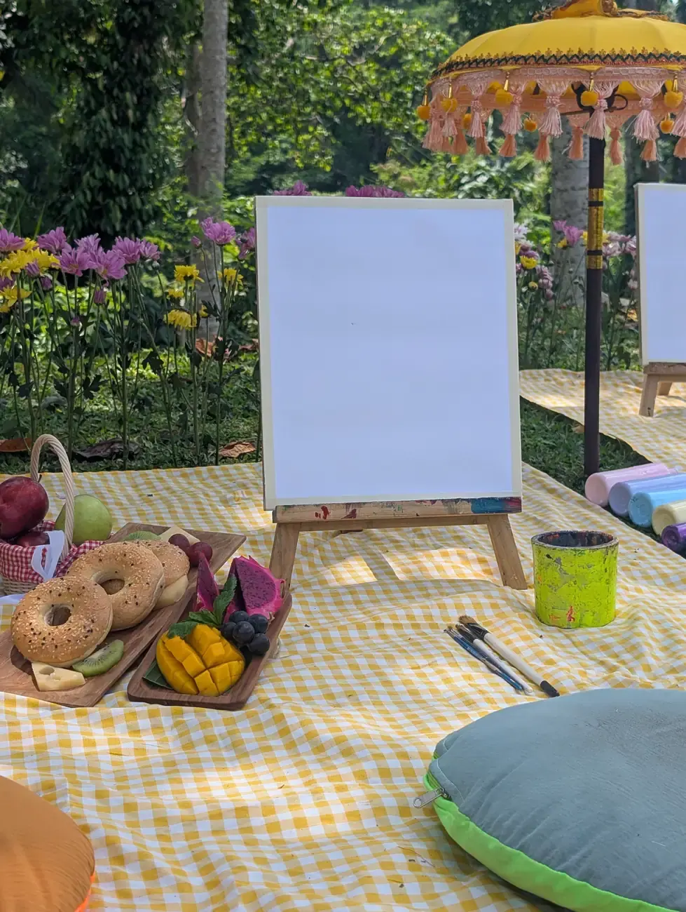Private picnic paint and sip guests painting outdoors