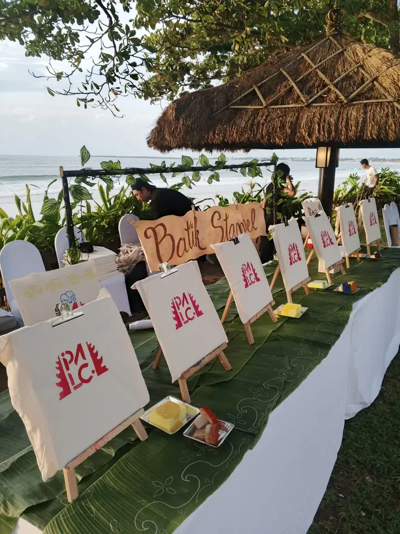 Bali private art party with colorful finished paintings